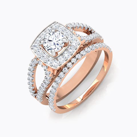 Glaze Solitaire Bridal Ring Set Solitaire Rings 14 Karat Rose Gold Glaze Solitaire Bridal Ring Set