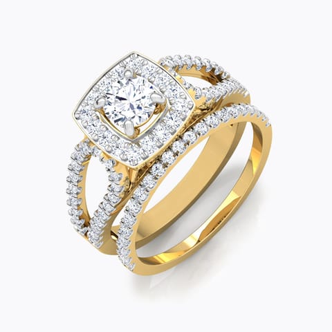 Glaze Solitaire Bridal Ring Set Solitaire Rings 18 Karat Yellow Gold Glaze Solitaire Bridal Ring Set
