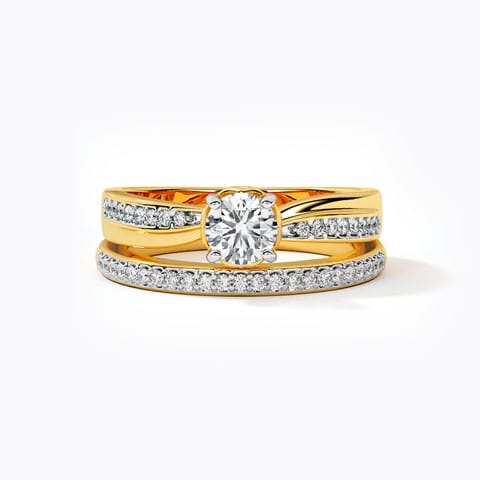Glitter Solitaire Bridal Ring Set Solitaire Rings 18 Karat Yellow Gold Glitter Solitaire Bridal Ring Set
