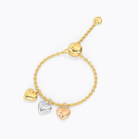 Dangling Hearts Gold Flexi Ring Gold Adjustable Rings 14 Karat Three Tone Gold Dangling Hearts Gold Flexi Ring