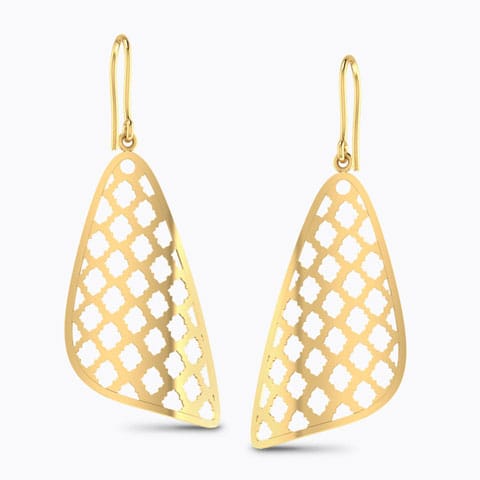 Latticed Triangular Gold Drop Earrings Gold Earrings 18 Karat Yellow Gold Latticed Triangular Gold Drop Earrings