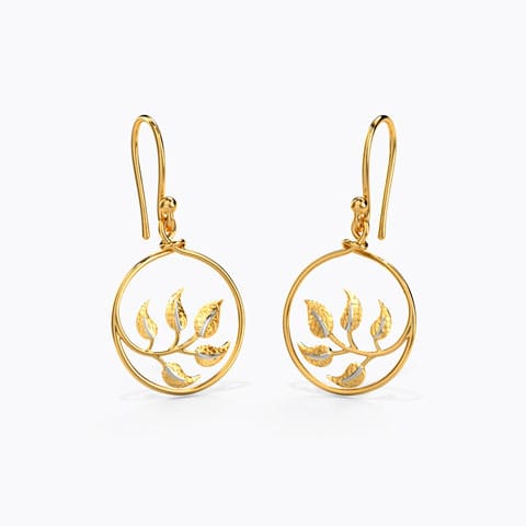 Framed Leaf Gold Drop Earrings Gold Earrings 18 Karat Yellow Gold Framed Leaf Gold Drop Earrings
