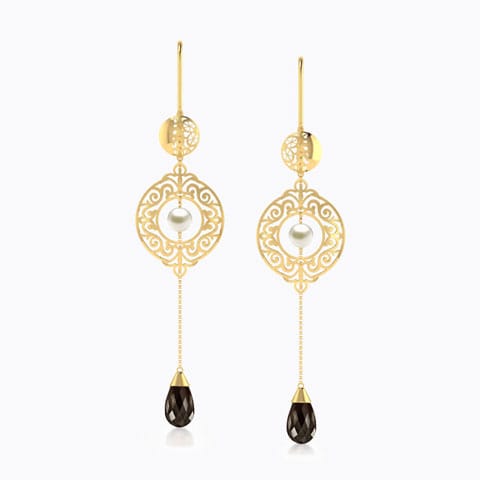 Blaze Cutout Gemstone Sui Dhaga Gold Earrings 18 Karat Yellow Gold Blaze Cutout Gemstone Sui Dhaga