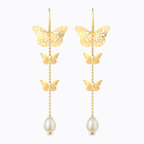 Halen Cutout Pearl Sui Dhaga Earrings Gold Earrings 18 Karat Yellow Gold Halen Cutout Pearl Sui Dhaga Earrings