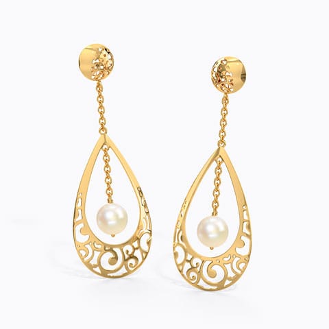 Jayme Cutout Pearl Drop Earrings Gold Earrings 18 Karat Yellow Gold Jayme Cutout Pearl Drop Earrings