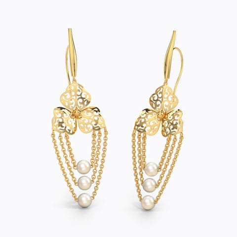 Kennice Cutout Pearl Drop Earrings Gold Earrings 18 Karat Yellow Gold Kennice Cutout Pearl Drop Earrings