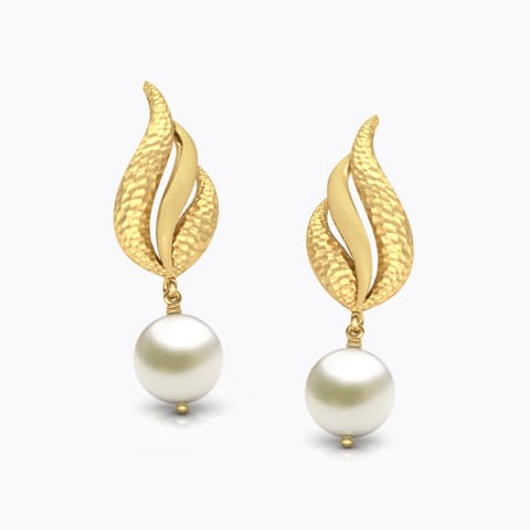 Bevan Hammered Pearl Drop Earrings Gold Earrings 18 Karat Yellow Gold Bevan Hammered Pearl Drop Earrings