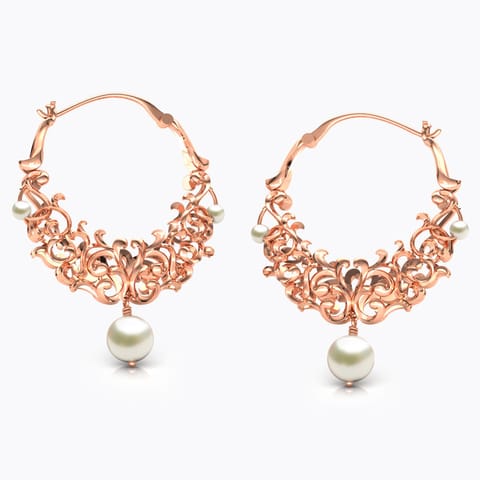 Graceful Filigree Pearl Hoop Earrings Gold Earrings 18 Karat Rose Gold Graceful Filigree Pearl Hoop Earrings