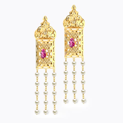 Amer Ornate Lawn Gemstone Drop Earrings Gold Earrings 18 Karat Yellow Gold Amer Ornate Lawn Gemstone Drop Earrings
