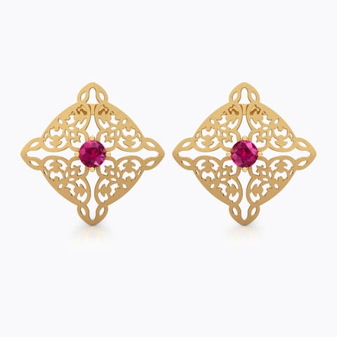 Sheesh Ornate Gemstone Stud Earrings Gold Earrings 18 Karat Yellow Gold Sheesh Ornate Gemstone Stud Earrings