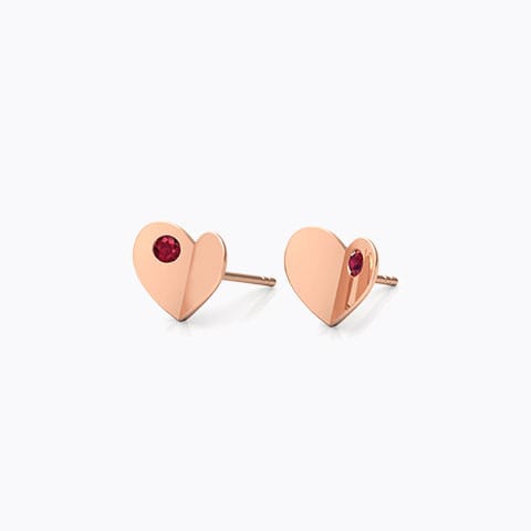 Contour Heart Gemstone Stud Earrings Gold Earrings 14 Karat Rose Gold Contour Heart Gemstone Stud Earrings
