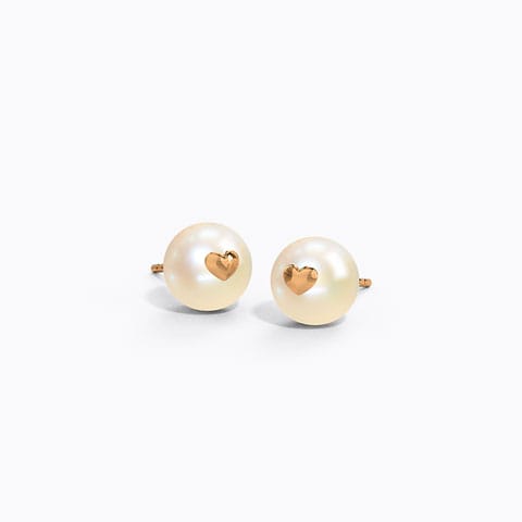 Pearl Heart Stud Earrings Gold Earrings 14 Karat Rose Gold Pearl Heart Stud Earrings