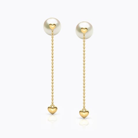 Sway Heart Pearl Drop Earrings Gold Earrings 18 Karat Yellow Gold Sway Heart Pearl Drop Earrings