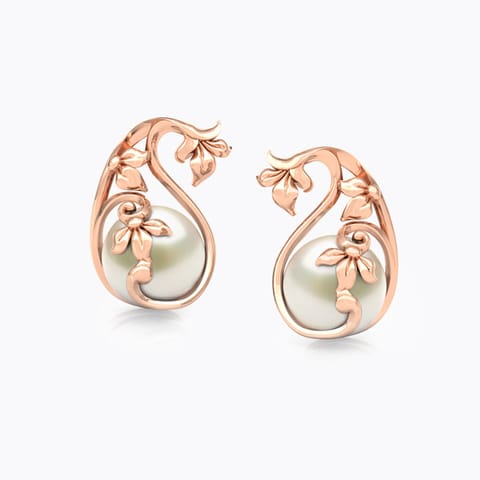 Pretty Paisley Pearl Stud Earrings Gold Earrings 18 Karat Rose Gold Pretty Paisley Pearl Stud Earrings