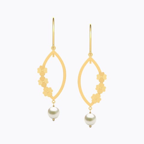 Trio Primrose Pearl Drop Earrings Gold Earrings 18 Karat Yellow Gold Trio Primrose Pearl Drop Earrings