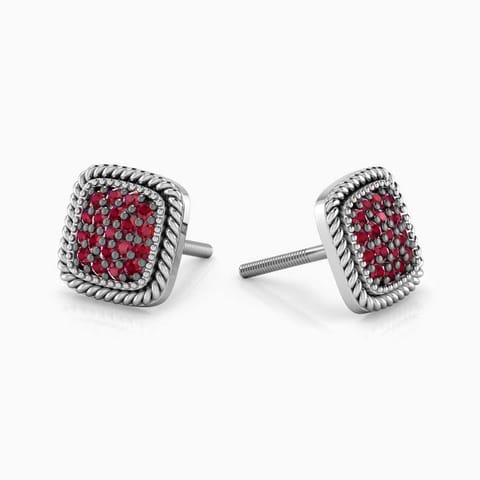 Pave Square Gemstone Stud Earrings Gold Earrings 18 Karat White Gold Pave Square Gemstone Stud Earrings