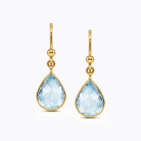 Poire Topaz Gemstone Drop Earrings Gold Earrings 18 Karat Yellow Gold Poire Topaz Gemstone Drop Earrings