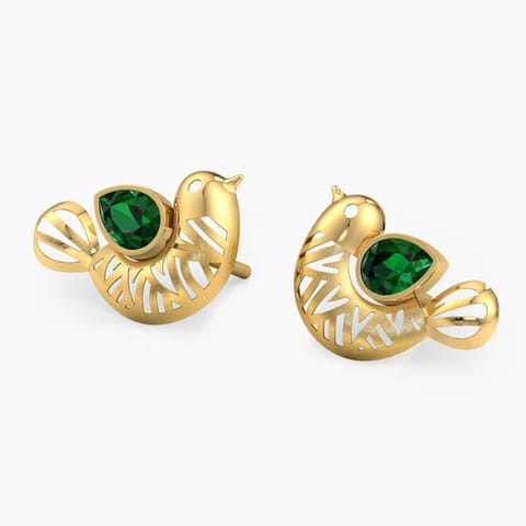 Pikah Feather Gemstone Stud Earrings Gold Earrings 18 Karat Yellow Gold Pikah Feather Gemstone Stud Earrings