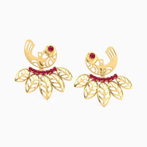 Kruksha Plume Gemstone Ear Jackets Gold Earrings 18 Karat Yellow Gold Kruksha Plume Gemstone Ear Jackets