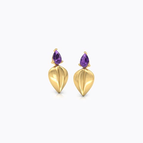 Elegant Leaf Gemstone Drop Earrings Gold Earrings 14 Karat Yellow Gold Elegant Leaf Gemstone Drop Earrings