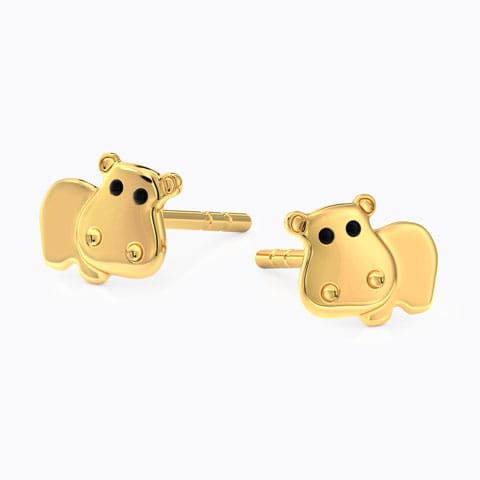 Hippo Kids' Gold Earrings Gold Earrings 14 Karat Yellow Gold Hippo Kids' Gold Earrings
