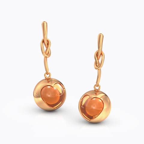 Citrine Orb Heart Gemstone Drop Earrings Gold Earrings 14 Karat Rose Gold Citrine Orb Heart Gemstone Drop Earrings