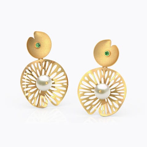 Intricate Leaf Pearl Drop Earrings Gold Earrings 18 Karat Yellow Gold Intricate Leaf Pearl Drop Earrings