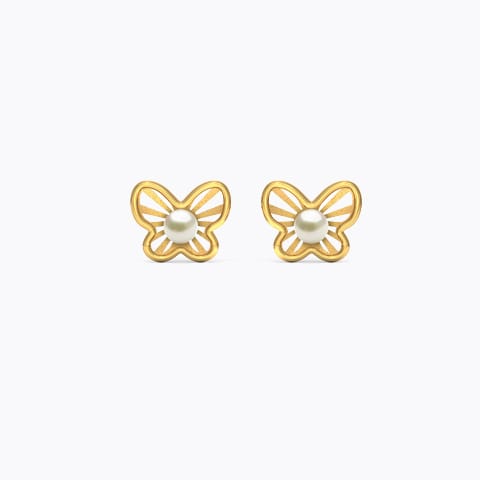 Mini Butterfly Kids' Pearl Earrings Gold Earrings 14 Karat Yellow Gold Mini Butterfly Kids' Pearl Earrings