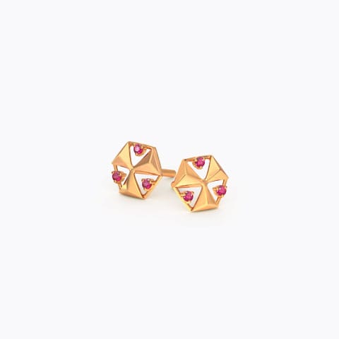 Hex Gemstone Stud Earrings Gold Earrings 14 Karat Rose Gold Hex Gemstone Stud Earrings