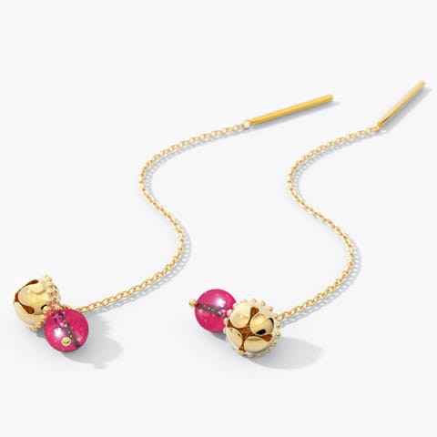 Meenakshi Gemstone Sui Dhaga Earrings Gold Earrings 18 Karat Yellow Gold Meenakshi Gemstone Sui Dhaga Earrings