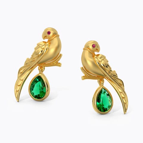 Charming Parrot Gemstone Drop Earrings Gold,Gemstone Earrings 18 Karat Yellow Gold Charming Parrot Gemstone Drop Earrings