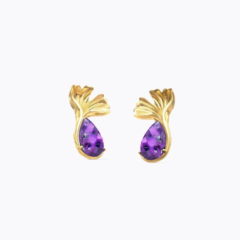 Graceful Ginkgo Gemstone Stud Earrings Gold,Gemstone Earrings 14 Karat Yellow Gold Graceful Ginkgo Gemstone Stud Earrings