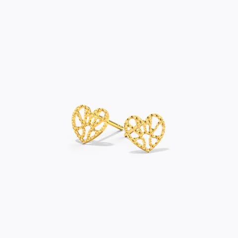 Dreamer Heart Gold Stud Earrings Gold Earrings 14 Karat Yellow Gold Dreamer Heart Gold Stud Earrings