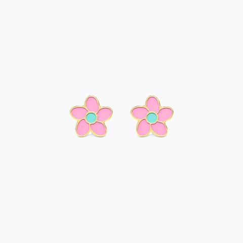 Pretty in Pink Kids' Gold Earrings Gold Earrings 14 Karat Yellow Gold Pretty in Pink Kids' Gold Earrings