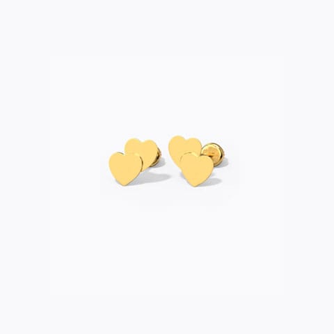 Duo Heart Kids' Gold Earrings Gold Earrings 14 Karat Yellow Gold Duo Heart Kids' Gold Earrings