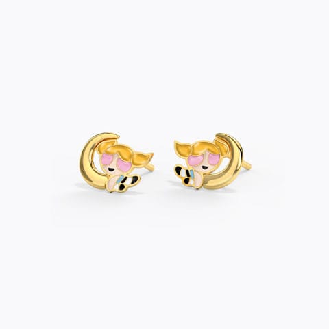 Crescent Bubbles Kids' Gold Earrings Gold Earrings 14 Karat Yellow Gold Crescent Bubbles Kids' Gold Earrings