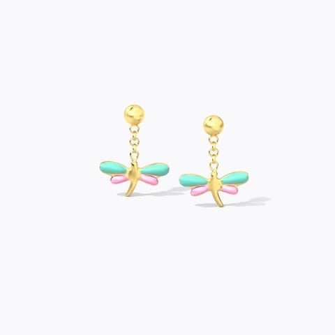 Vibrant Dragonfly Kids' Gold Earrings Gold Earrings 14 Karat Yellow Gold Vibrant Dragonfly Kids' Gold Earrings