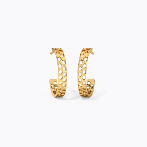 Hexagon Cutout Gold Hoop Earrings Gold Earrings 14 Karat Yellow Gold Hexagon Cutout Gold Hoop Earrings