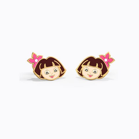 Floral Dora The Explorer Kids' Gold Earrings Gold Earrings 14 Karat Yellow Gold Floral Dora The Explorer Kids' Gold Earrings