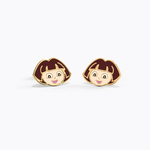 Dora The Explorer Kids' Gold Earrings Gold Earrings 14 Karat Yellow Gold Dora The Explorer Kids' Gold Earrings