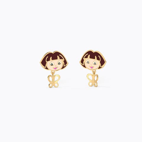 Dora The Explorer's Butterfly Kids' Gold Earrings Gold Earrings 14 Karat Yellow Gold Dora The Explorer's Butterfly Kids' Gold Earrings
