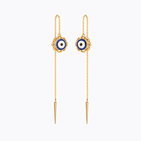 Modish Evil Eye Sui Dhaga Earriings Gold Earrings 14 Karat Yellow Gold Modish Evil Eye Sui Dhaga Earriings