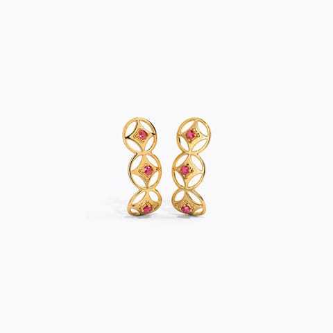 Circlet Floral Gemstone Hoop Earrings Gemstone Earrings 14 Karat Yellow Gold Circlet Floral Gemstone Hoop Earrings