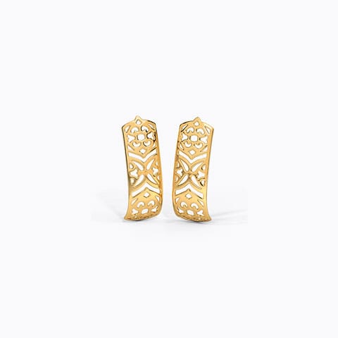Rectangular Lace Gold Hoop Earrings Gold Earrings 14 Karat Yellow Gold Rectangular Lace Gold Hoop Earrings