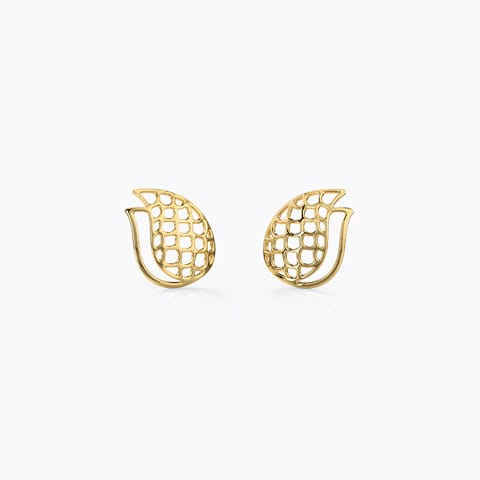 Floret Mesh Gold Stud Earrings Gold Earrings 14 Karat Yellow Gold Floret Mesh Gold Stud Earrings