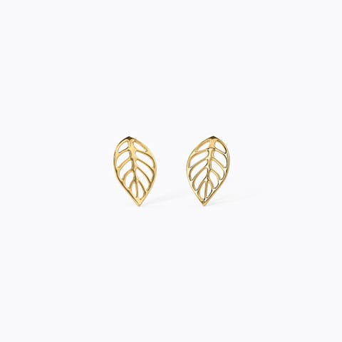 Wavy Leaflet Gold Stud Earrings Gold Earrings 14 Karat Yellow Gold Wavy Leaflet Gold Stud Earrings