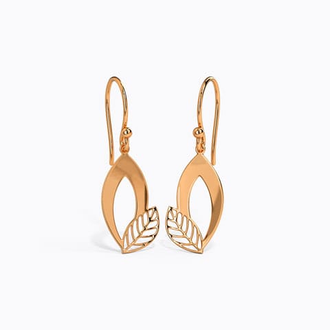 Duo Leafy Gold Drop Earrings Gold Earrings 14 Karat Rose Gold Duo Leafy Gold Drop Earrings