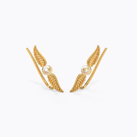 Pearl Golden Snitch Earcuffs Gemstone Earrings 14 Karat Yellow Gold Pearl Golden Snitch Earcuffs