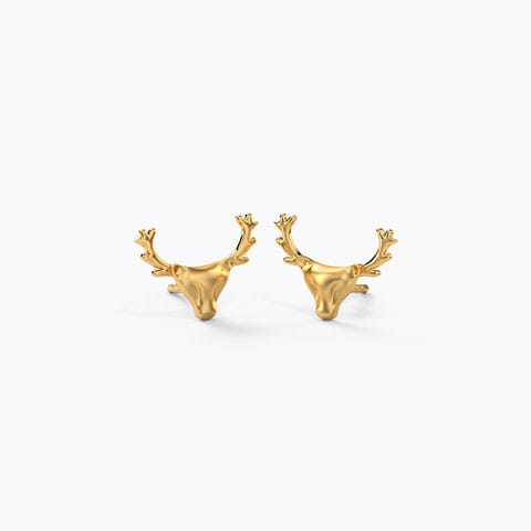 Stag Patronus Stud Earrings Gold Earrings 14 Karat Yellow Gold Stag Patronus Stud Earrings