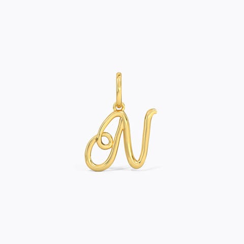 Alphabet N Cursive Gold Charm Gold Charms 14 Karat Yellow Gold Alphabet N Cursive Gold Charm